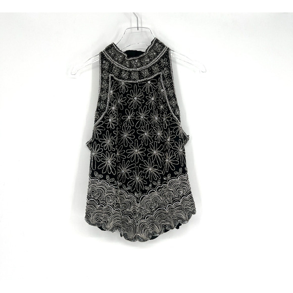 Papell Boutique Top Womens XL Silk Beaded Floral Glam‎ Occasion Event Bling - Picture 1 of 6